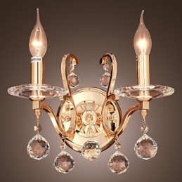 Aplique de pared de cristal dorado con 2 luces