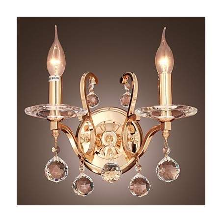Aplique de pared de cristal dorado con 2 luces Aplique de pared de cristal dorado con 2 luces