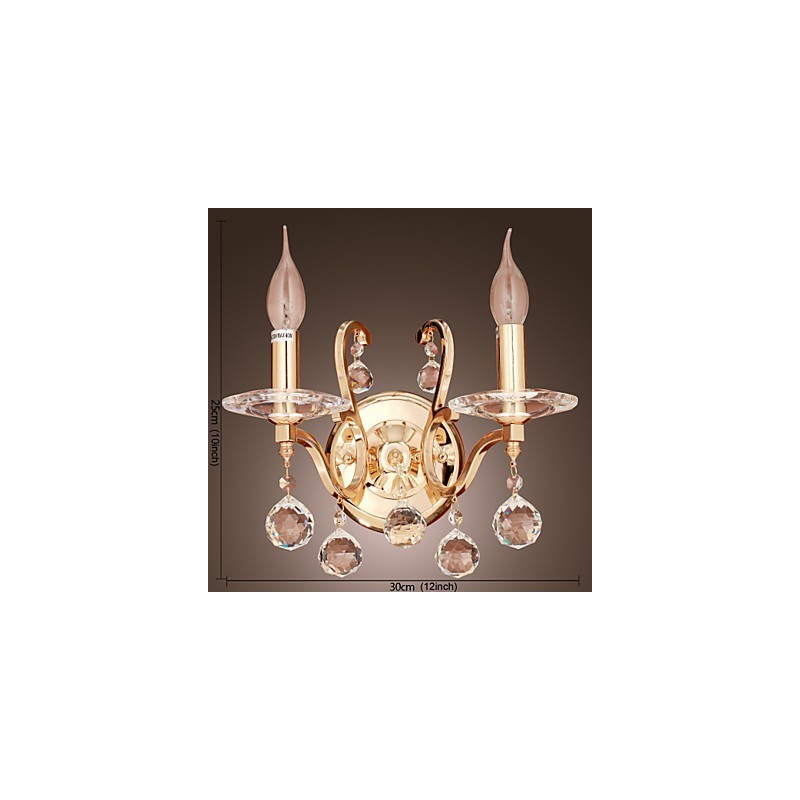 Aplique de pared de cristal dorado con 2 luces