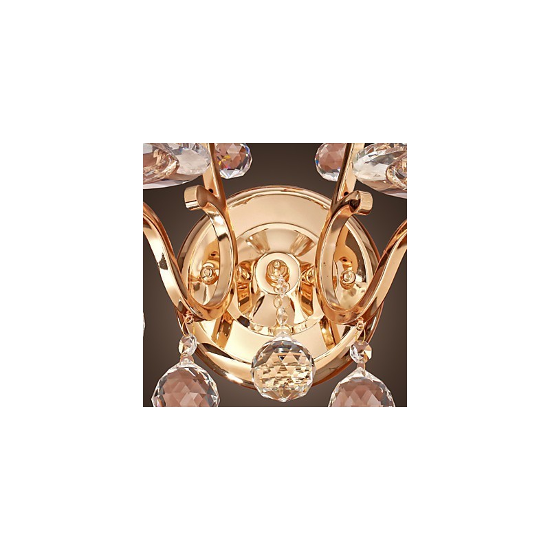 Aplique de pared de cristal dorado con 2 luces