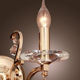 Aplique de pared de cristal dorado con 2 luces