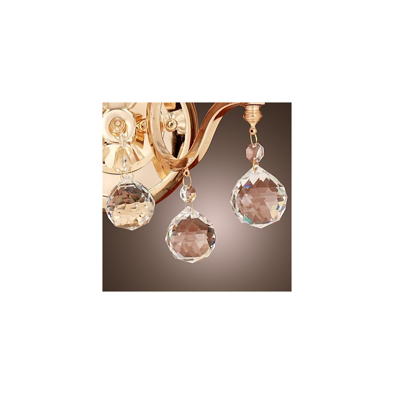 Aplique de pared de cristal dorado con 2 luces