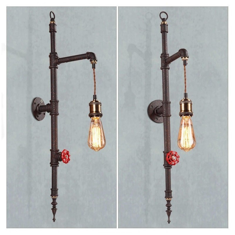 Lámpara de pared con diseño de cohete retro creativo rural de pared de tuberías