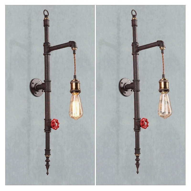 Lámpara de pared con diseño de cohete retro creativo rural de pared de tuberías