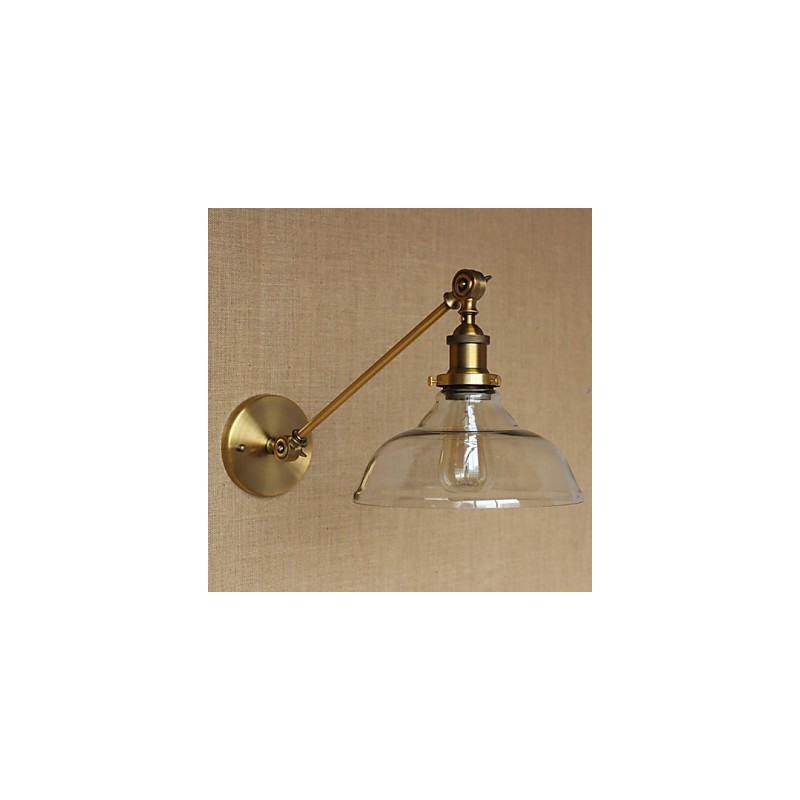Lámpara de pared estilo retro creativo estilo americano estilo country para salón o dormitorio con brazo de latón, bronce y vidrio de hierro.