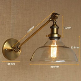 Lámpara de pared estilo retro creativo estilo americano estilo country para salón o dormitorio con brazo de latón, bronce y vidrio de hierro.