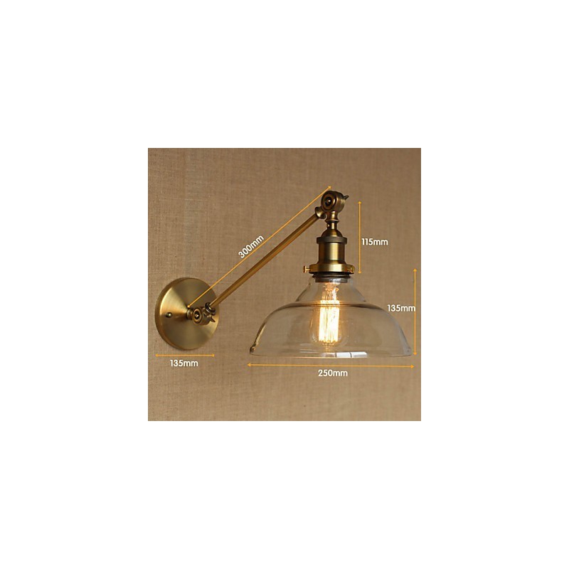 Lámpara de pared estilo retro creativo estilo americano estilo country para salón o dormitorio con brazo de latón, bronce y vidrio de hierro.