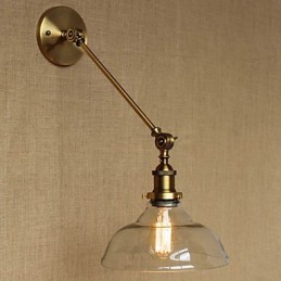 Lámpara de pared estilo retro creativo estilo americano estilo country para salón o dormitorio con brazo de latón, bronce y vidrio de hierro.