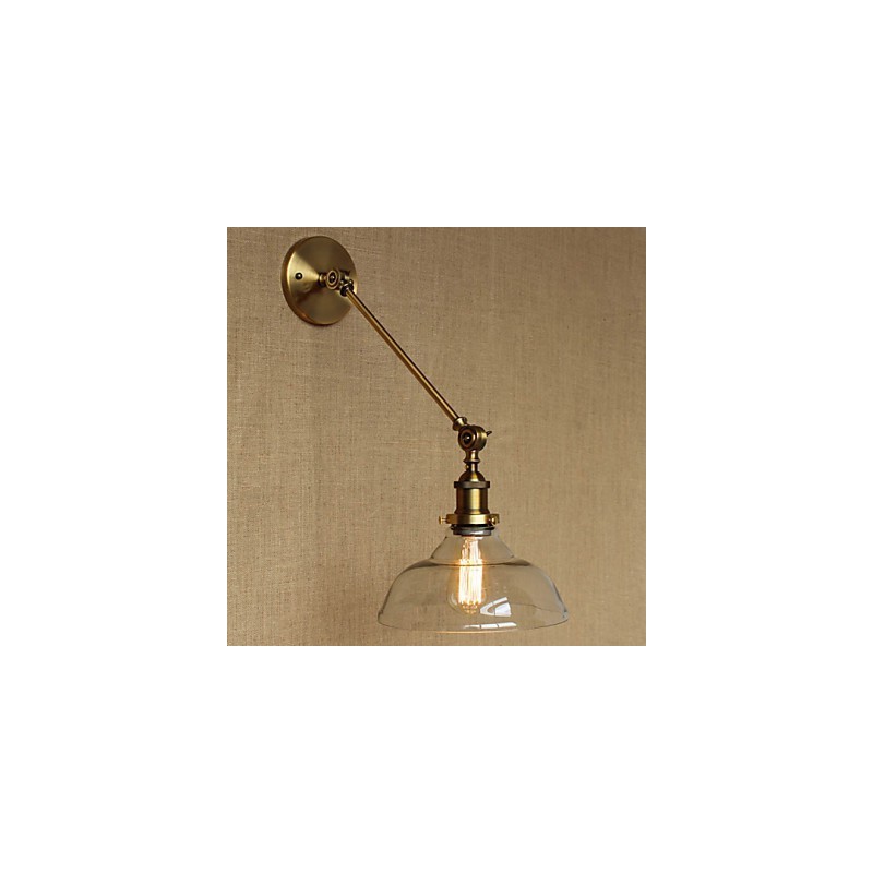 Lámpara de pared estilo retro creativo estilo americano estilo country para salón o dormitorio con brazo de latón, bronce y vidrio de hierro.