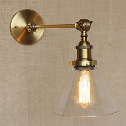 Lámpara de pared estilo retro creativo estilo americano estilo country para salón o dormitorio con brazo de latón, bronce y vidrio de hierro.