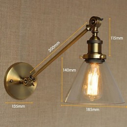 Lámpara de pared estilo retro creativo estilo americano estilo country para salón o dormitorio con brazo de latón, bronce y vidrio de hierro.