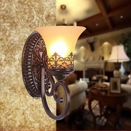 Lámpara de pared de cristal para dormitorio, estilo europeo, que restaura formas antiguas, de hierro forjado.