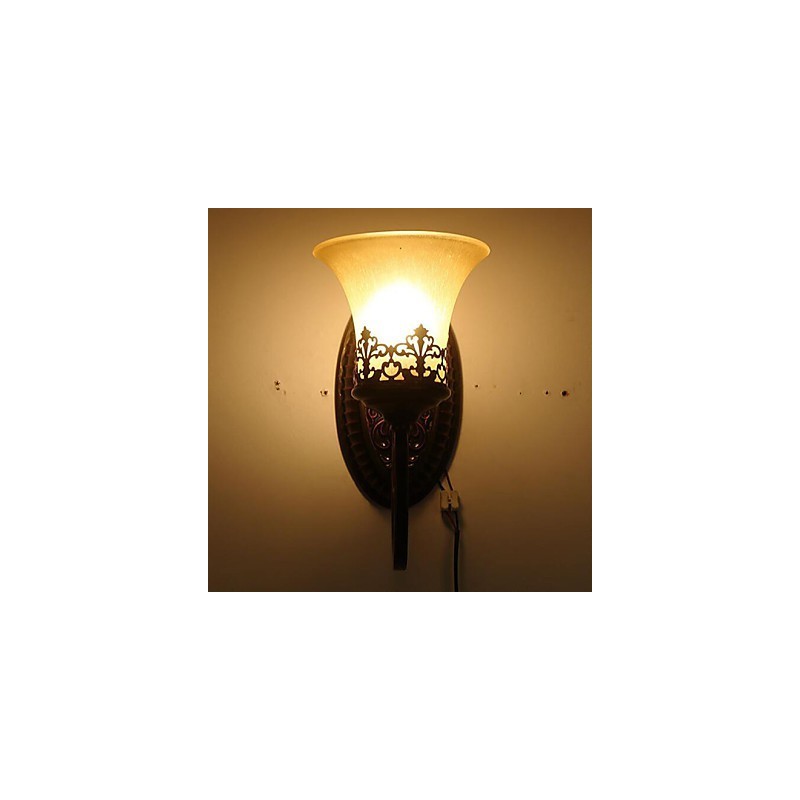 Lámpara de pared de cristal para dormitorio, estilo europeo, que restaura formas antiguas, de hierro forjado.