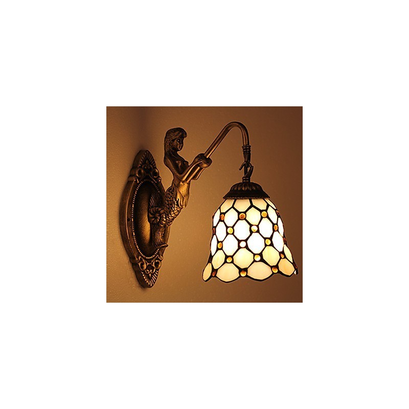 Lámpara de pared de hierro forjado creativa, estilo rural, estilo europeo, con luces de cristal