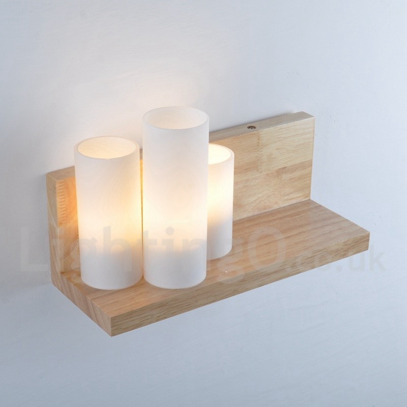 Apliques de pared estilo mini con pantallas de vidrio, modernos y contemporáneos, de madera y bambú.