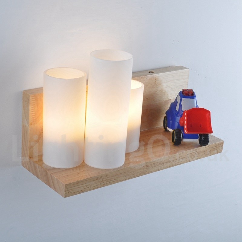 Apliques de pared estilo mini con pantallas de vidrio, modernos y contemporáneos, de madera y bambú.