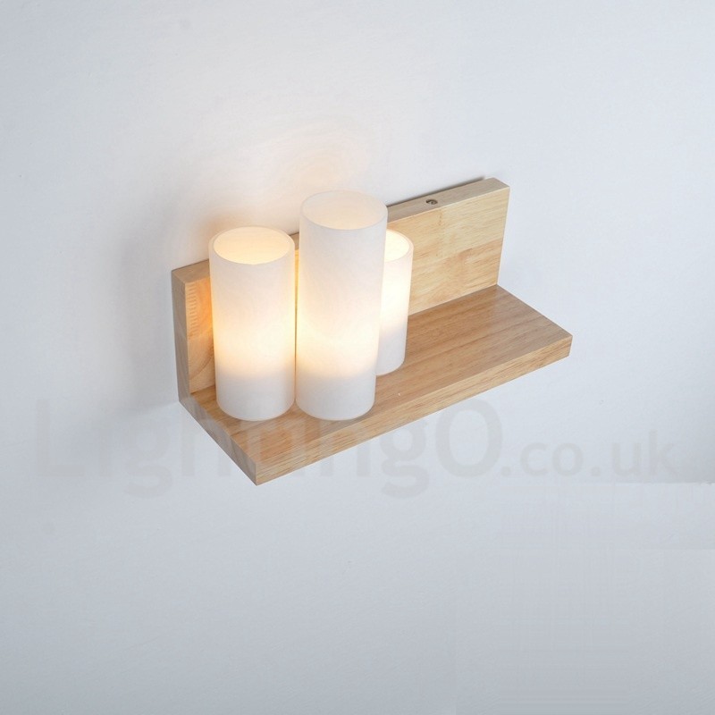 Apliques de pared estilo mini con pantallas de vidrio, modernos y contemporáneos, de madera y bambú.