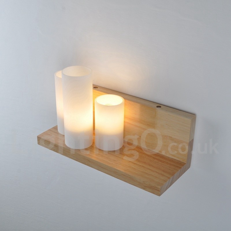 Apliques de pared estilo mini con pantallas de vidrio, modernos y contemporáneos, de madera y bambú.