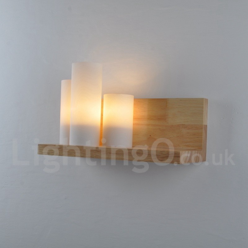 Apliques de pared estilo mini con pantallas de vidrio, modernos y contemporáneos, de madera y bambú.
