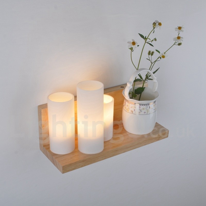 Apliques de pared estilo mini con pantallas de vidrio, modernos y contemporáneos, de madera y bambú.