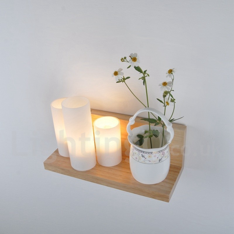 Apliques de pared estilo mini con pantallas de vidrio, modernos y contemporáneos, de madera y bambú.