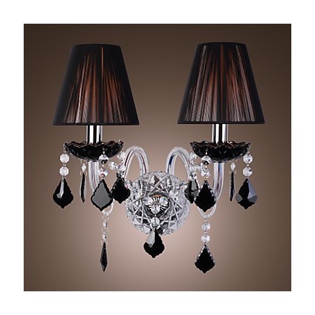 Aplique de pared de cristal con 2 luces y pantalla de tela Aplique de pared de cristal con 2 luces y pantalla de tela