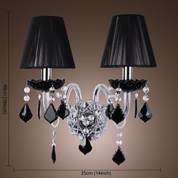 Aplique de pared de cristal con 2 luces y pantalla de tela