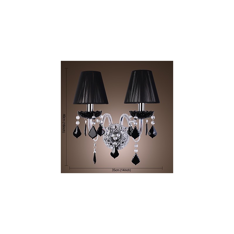 Aplique de pared de cristal con 2 luces y pantalla de tela