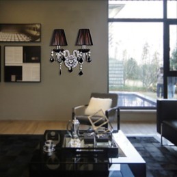 Aplique de pared de cristal con 2 luces y pantalla de tela