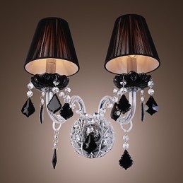 Aplique de pared de cristal con 2 luces y pantalla de tela