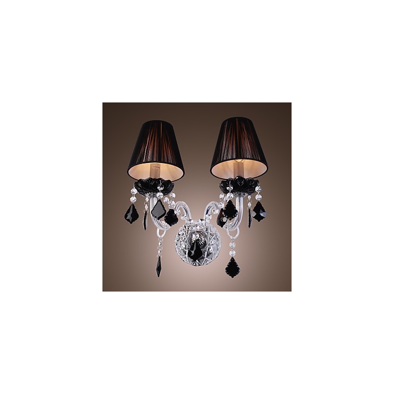 Aplique de pared de cristal con 2 luces y pantalla de tela