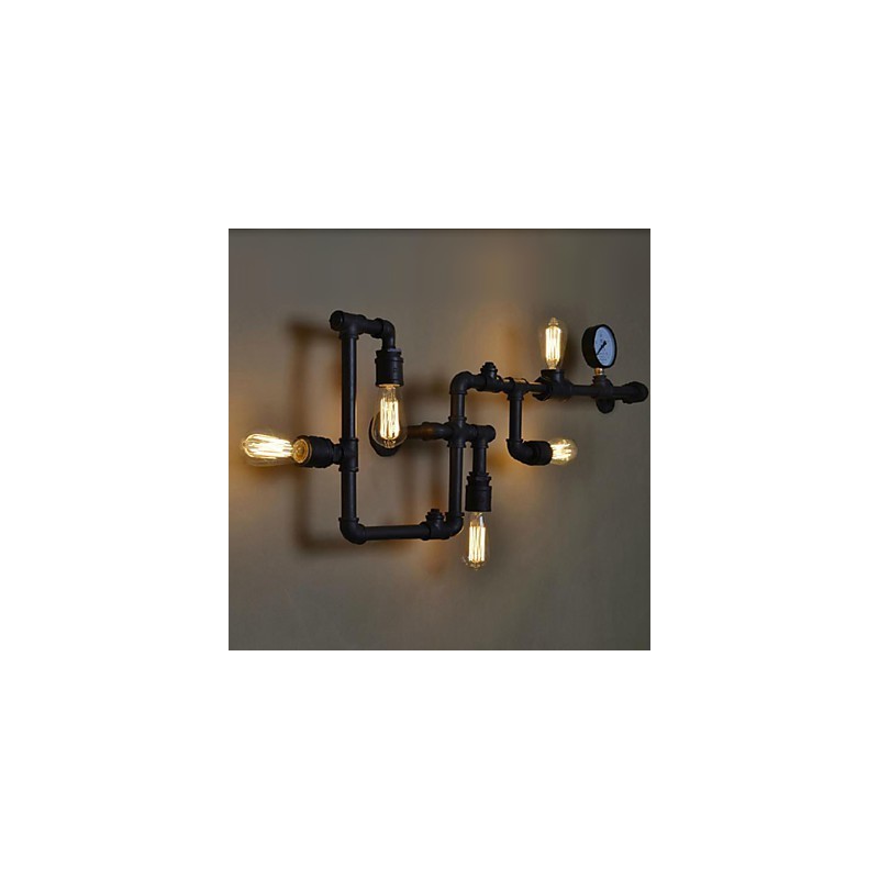 Apliques de pared de 5 luces, tubería de agua, hierro, estilo mini, estilo industrial, estilo campestre, metal.