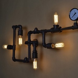 Apliques de pared de 5 luces, tubería de agua, hierro, estilo mini, estilo industrial, estilo campestre, metal.