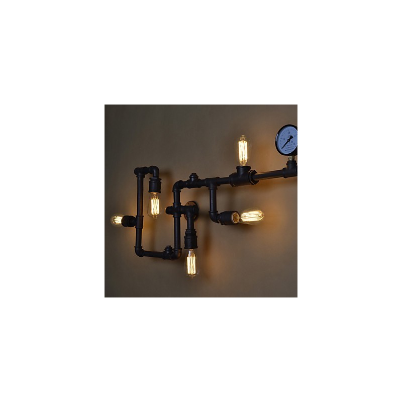 Apliques de pared de 5 luces, tubería de agua, hierro, estilo mini, estilo industrial, estilo campestre, metal.