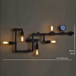 Apliques de pared de 5 luces, tubería de agua, hierro, estilo mini, estilo industrial, estilo campestre, metal.