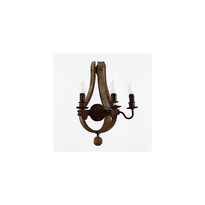 Lámpara de pared de madera rústica americana vintage con forma de barril de vino, ideal para sala de estar y dormitorio.
