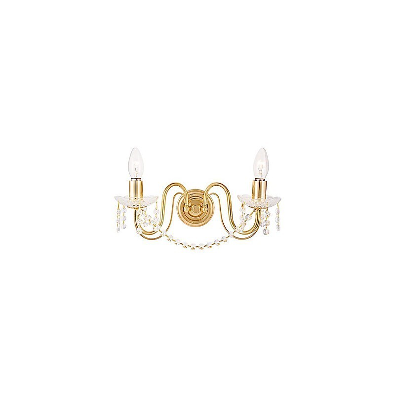 Aplique de pared de cristal dorado con 2 luces