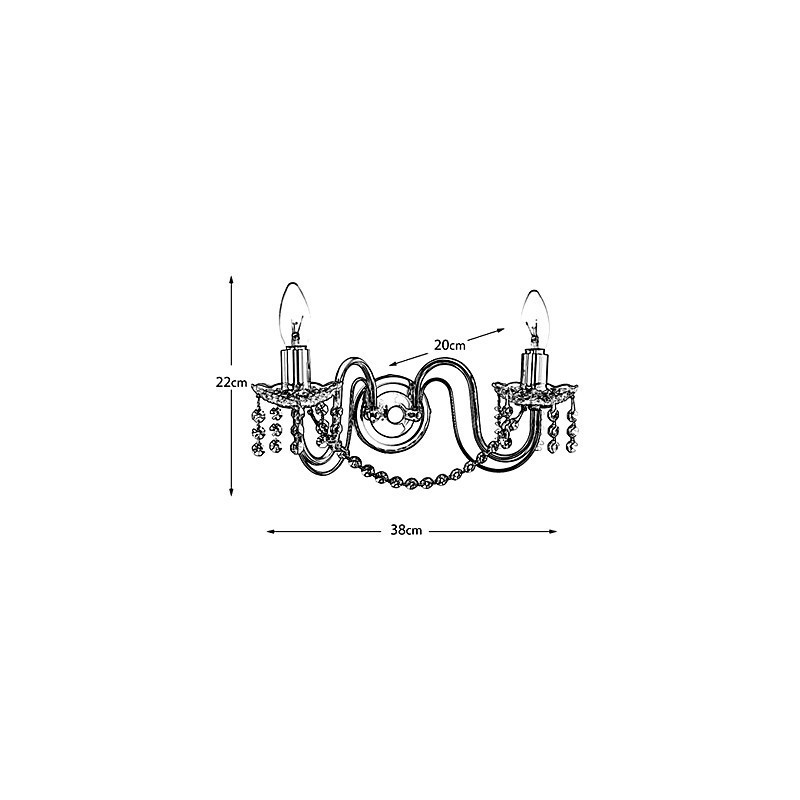 Aplique de pared de cristal dorado con 2 luces