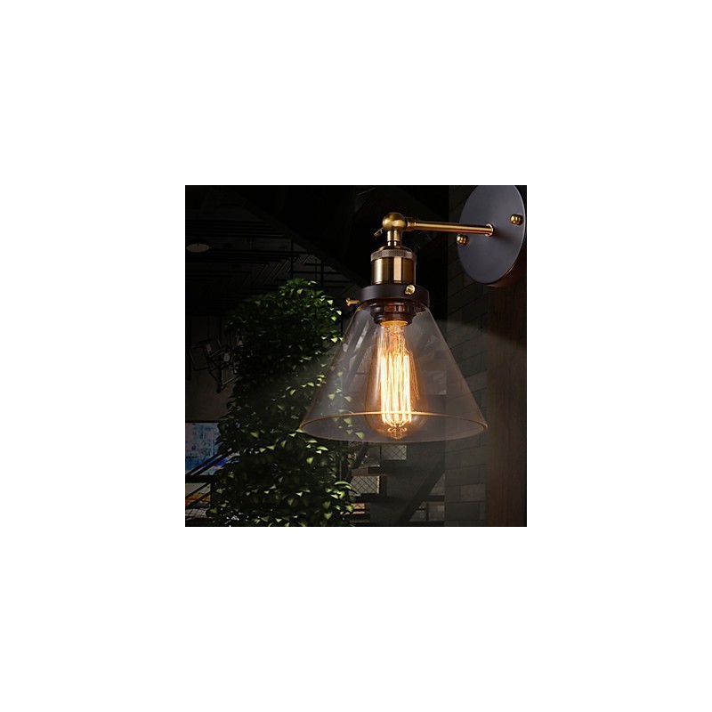 Lámpara de pared retro con pantalla de cristal floral y soporte de metal