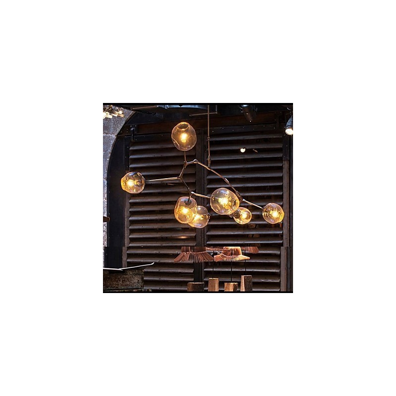 Lámpara colgante de 7 luces con forma de rama y bola de cristal artístico con pantalla de cristal