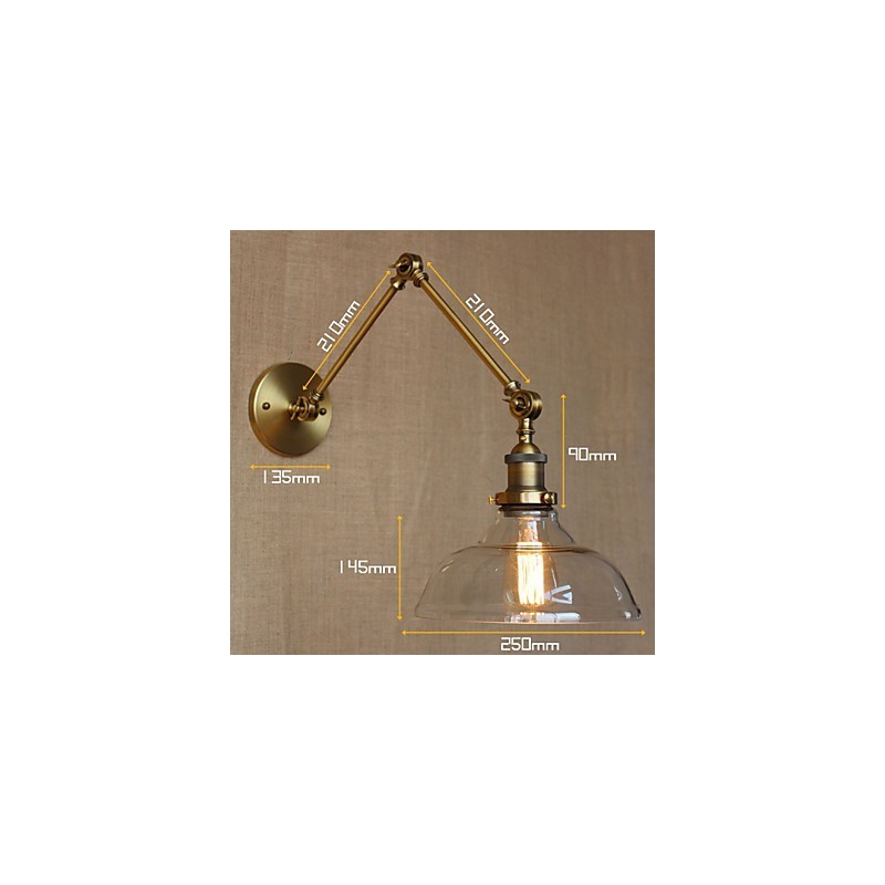 Lámpara de diseño estilo LOFT, moderna lámpara de pared decorativa de café de vidrio y bronce.