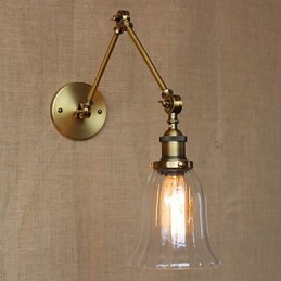 Lámpara de pared de balcón con brazo largo y doble de vidrio chapado en bronce nórdico de estilo americano de Milán