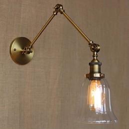 Lámpara de pared de balcón con brazo largo y doble de vidrio chapado en bronce nórdico de estilo americano de Milán