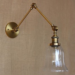 Lámpara de pared de balcón con brazo largo y doble de vidrio chapado en bronce nórdico de estilo americano de Milán