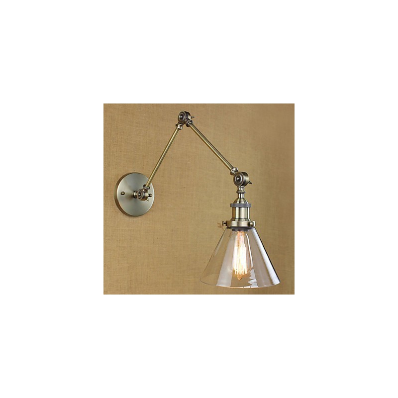 Lámpara de pared de cristal con brazo de hierro y revestimiento de bronce para bar, comedor, hotel, vintage, iluminación