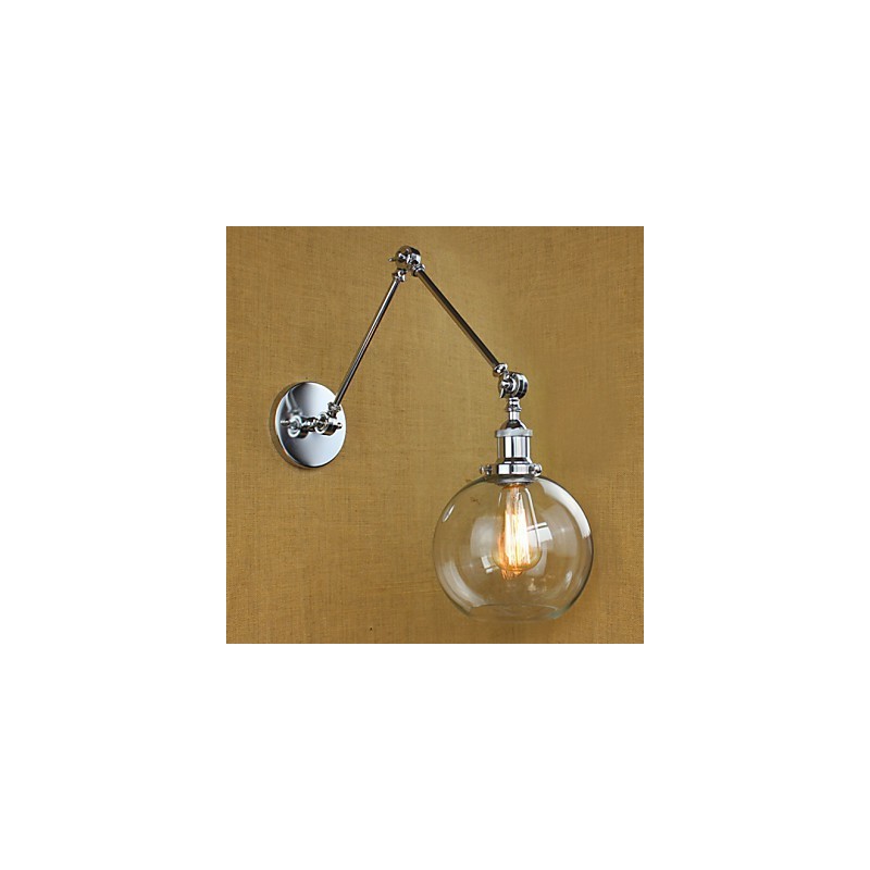 Lámpara de pared de cristal cromado con brazo doble ajustable, color plateado, para KTV, mesita de noche, pasillo, restaurante, hotel o habitación.