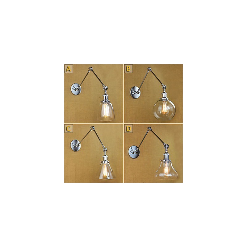 Lámpara de pared de cristal cromado con brazo doble ajustable, color plateado, para KTV, mesita de noche, pasillo, restaurante, hotel o habitación.