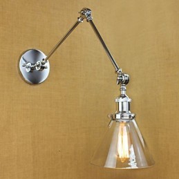 Lámpara de pared de cristal cromado con brazo doble ajustable, color plateado, para KTV, mesita de noche, pasillo, restaurante, hotel o habitación.
