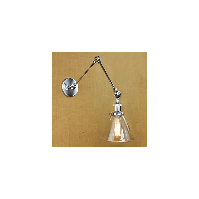 Lámpara de pared de cristal cromado con brazo doble ajustable, color plateado, para KTV, mesita de noche, pasillo, restaurante, hotel o habitación.