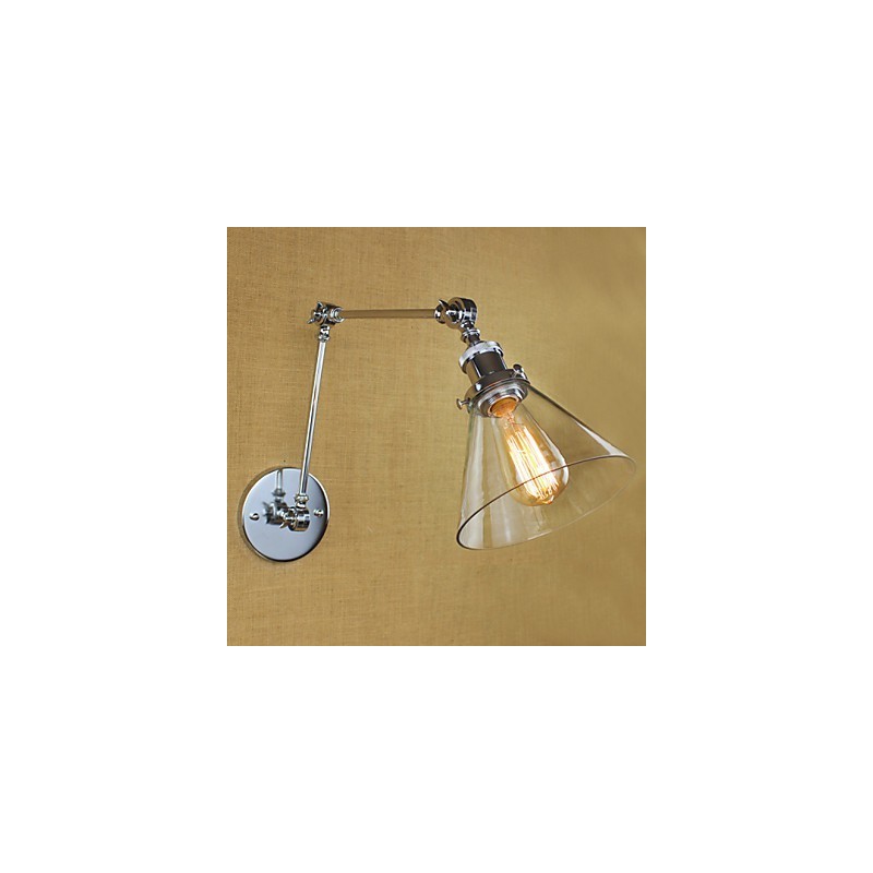 Lámpara de pared de cristal cromado con brazo doble ajustable, color plateado, para KTV, mesita de noche, pasillo, restaurante, hotel o habitación.
